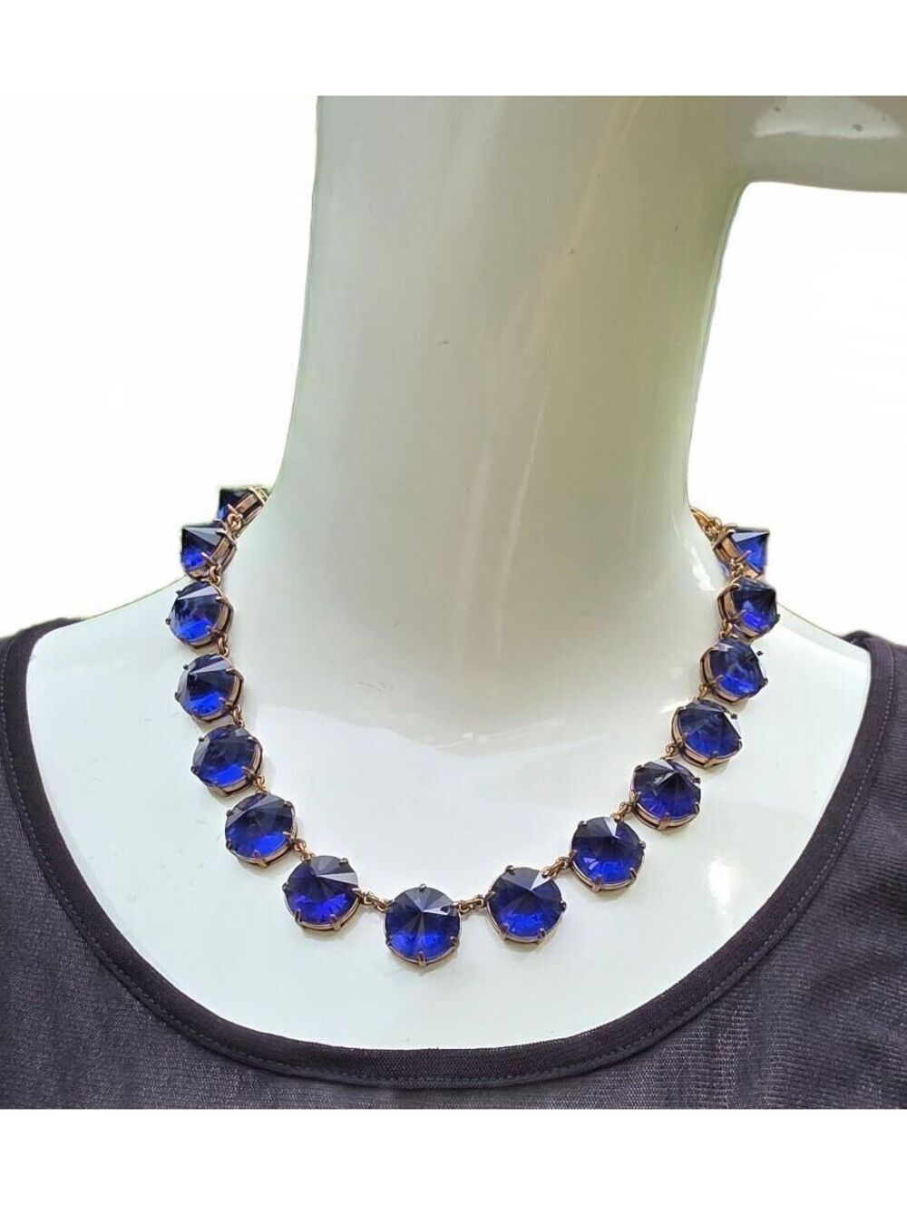 J. Crew Vintage Style Montana Blue Crystal Riviere Collet Statement Necklace